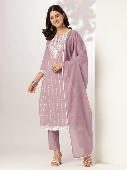 Janasya Light Cotton Embroidered Straight Kurta Set | Swadesiicart