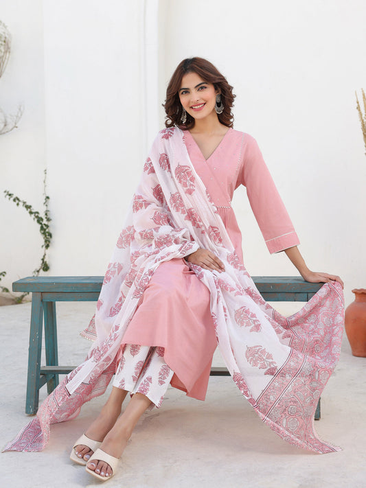 Janasya Light Cotton Embellished A-Line Kurta Set | Swadesiicart