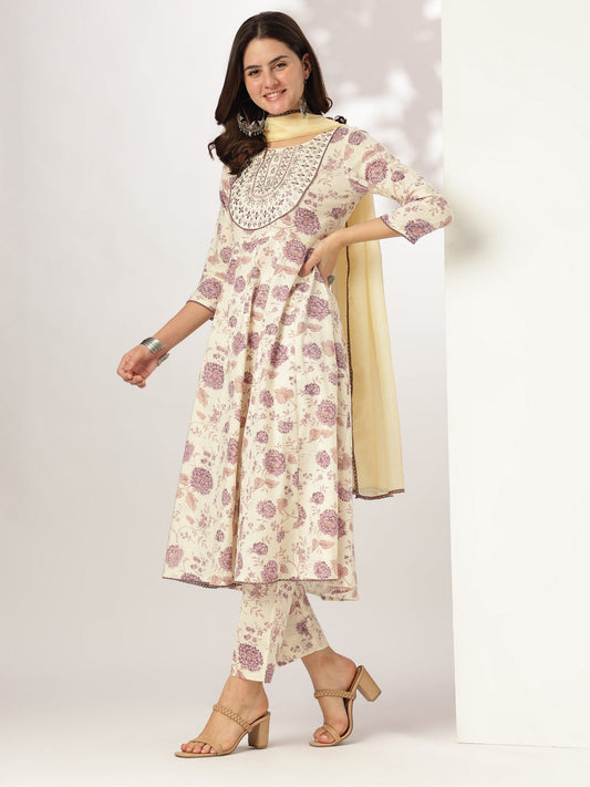 Janasya Light Cotton Floral Anarkali Kurta Set | Swadesiicart
