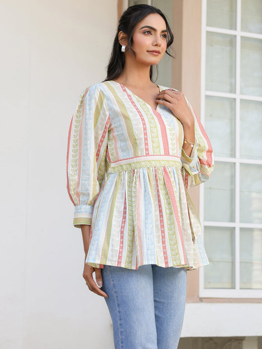 Janasya Light Cotton Floral Peplum Top | Swadesiicart