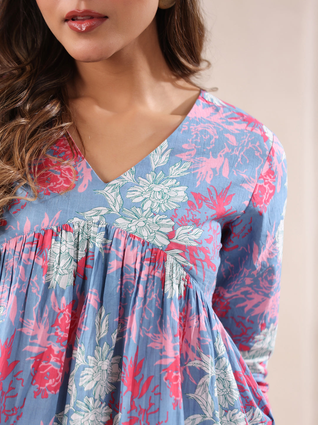 Janasya Light Cotton Floral A-Line Top | Swadesiicart