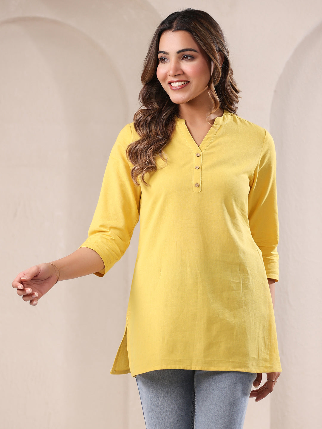 Janasya Light Cotton Solid A-Line Top | Swadesiicart