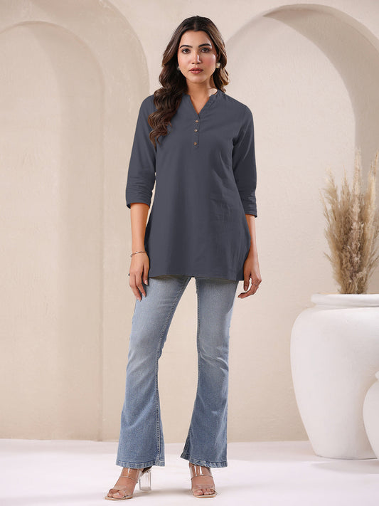 Janasya Light Cotton Solid A-Line Top | Swadesiicart