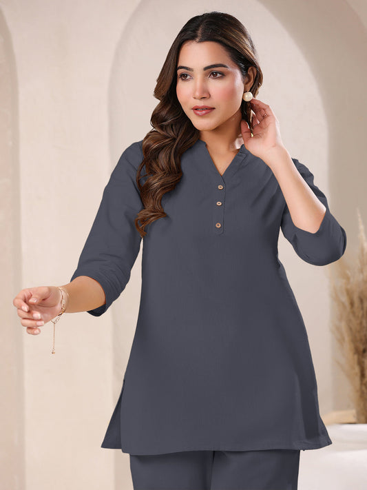 Janasya Light Cotton Solid A-Line Top | Swadesiicart