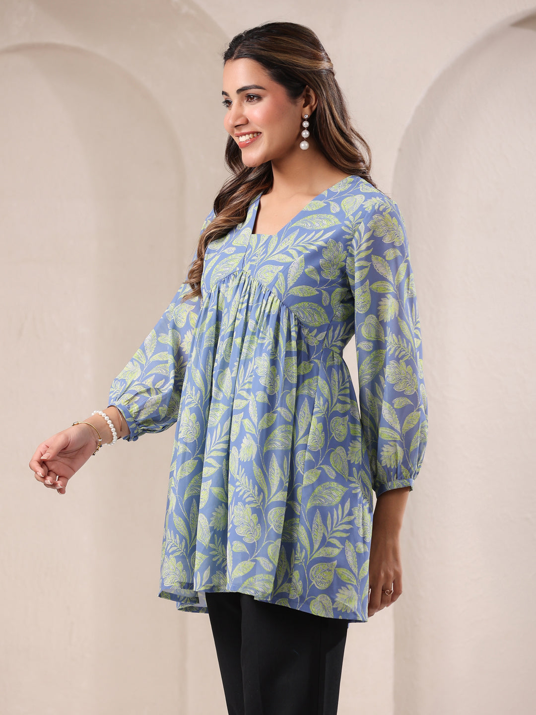 Janasya Bright Georgette Tropical A-Line Tunic | Swadesiicart
