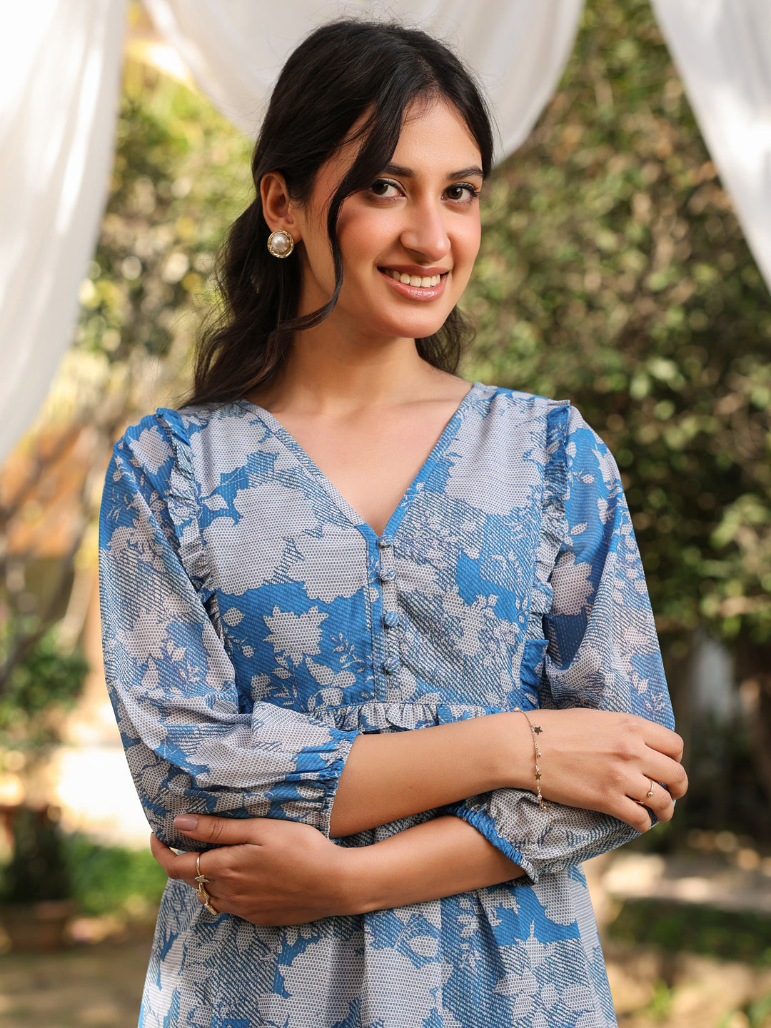 Janasya Bright Georgette Floral A-Line Tunic | Swadesiicart