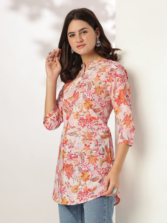 Janasya Light Cotton Floral Straight Tunic | Swadesiicart