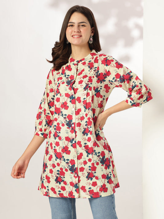 Janasya Light Cotton Floral A-Line Tunic | Swadesiicart