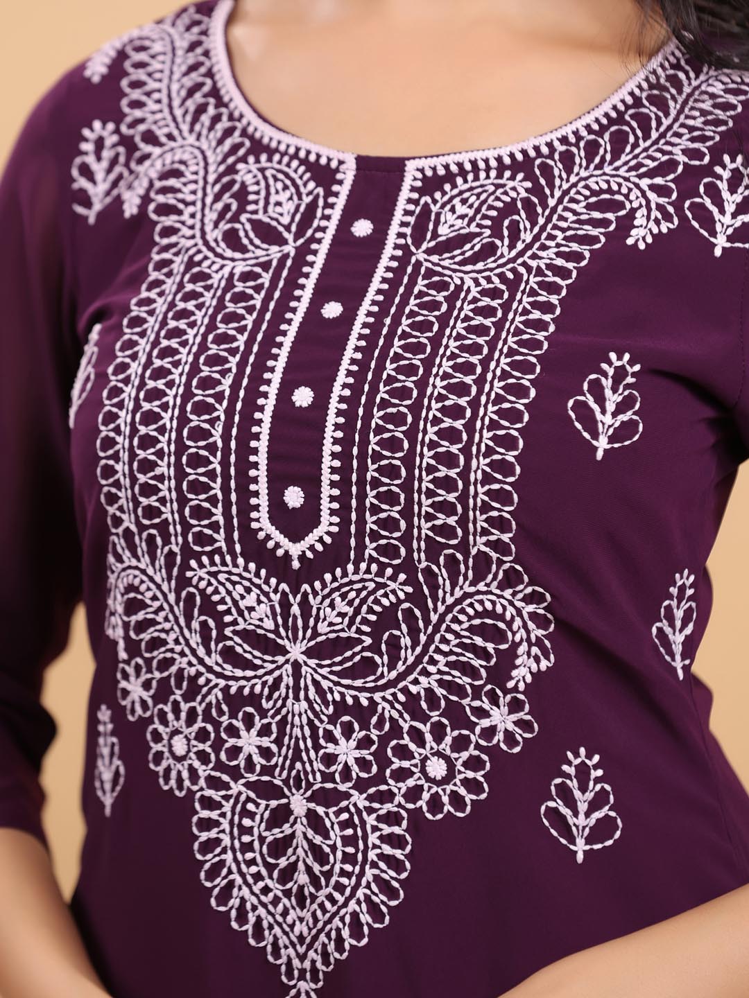 Janasya Purple Weightless Georgette Embroidered Kurta - Swadesiicart