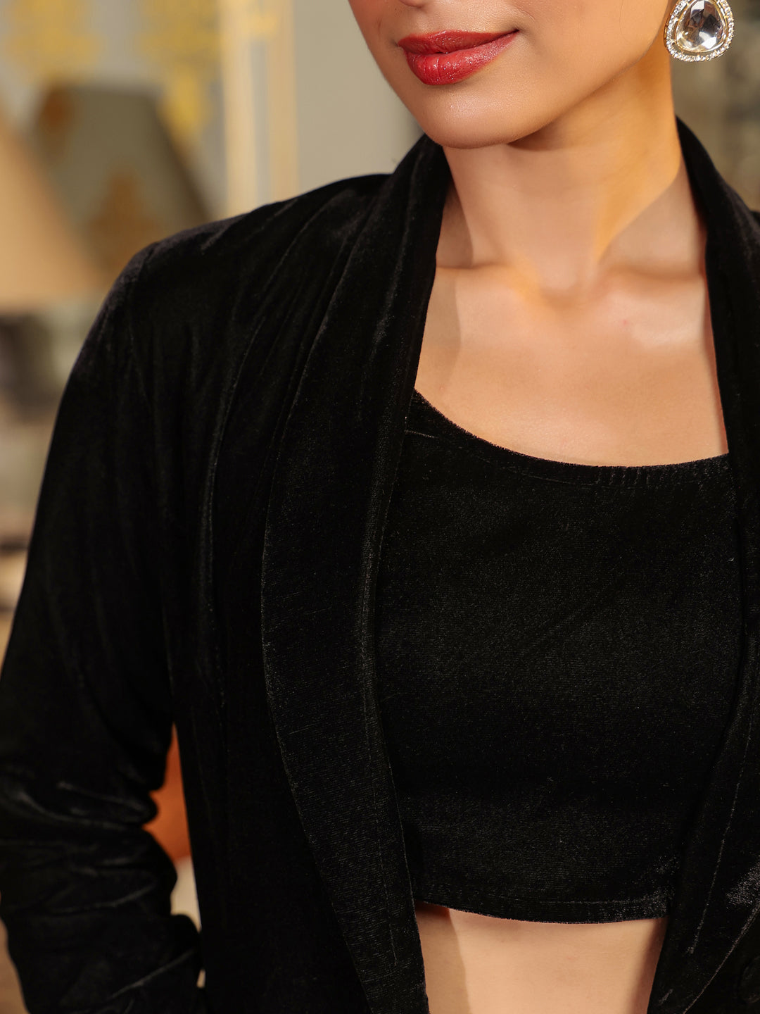 Janasya Black Velvet Solid Top,Bottom & Jacket | Swadesiicart