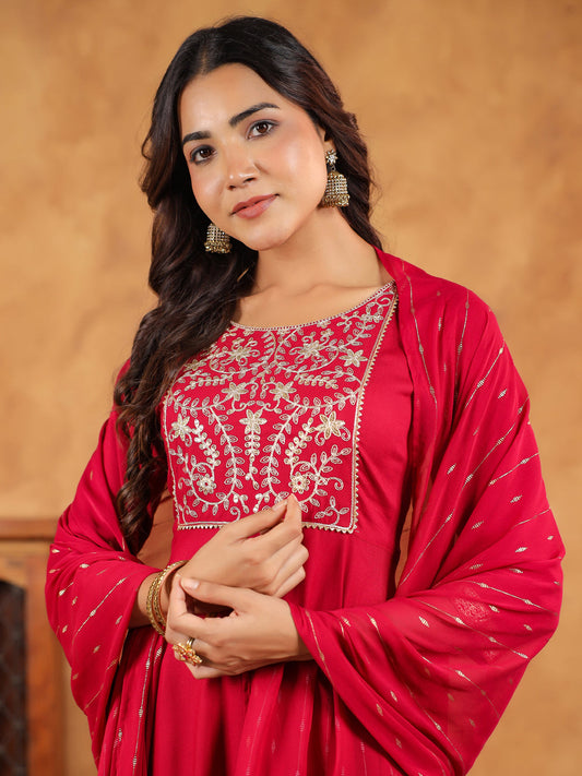 Janasya Pink Rayon Embroidered Kurta,Bottom & Dupatta | Swadesiicart