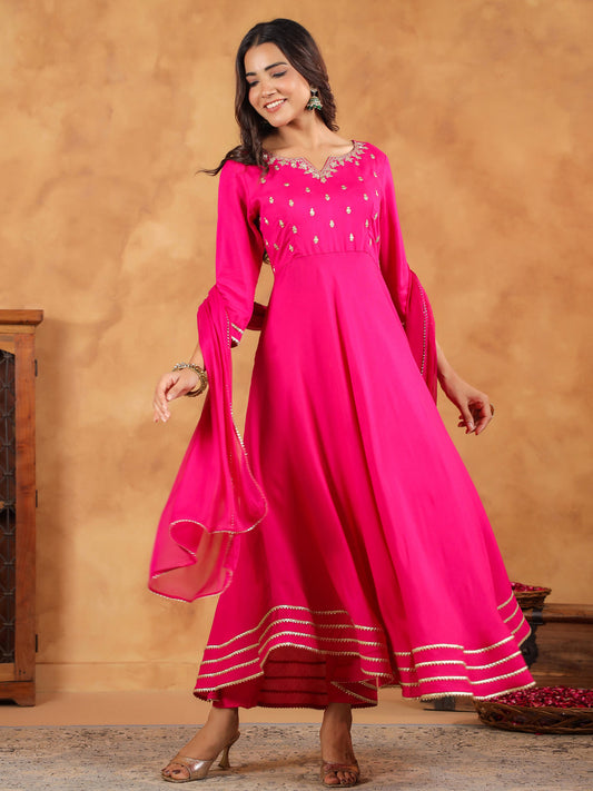 Janasya Dark Rayon Embroidered Anarkali Kurta Set | Swadesiicart