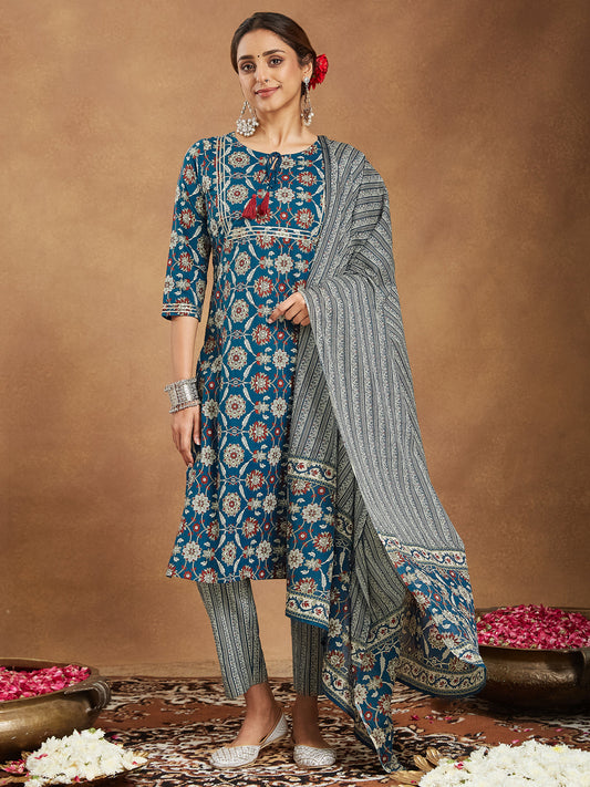 Janasya Bright Cotton Floral Straight Kurta Set | Swadesiicart