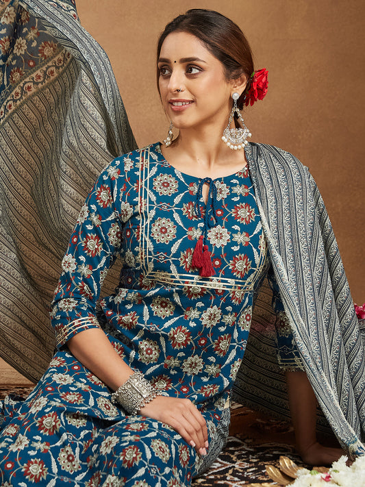 Janasya Bright Cotton Floral Straight Kurta Set | Swadesiicart