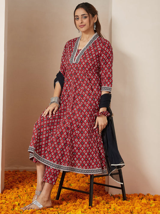 Janasya Dark Cotton Ikkat Anarkali Kurta Set | Swadesiicart