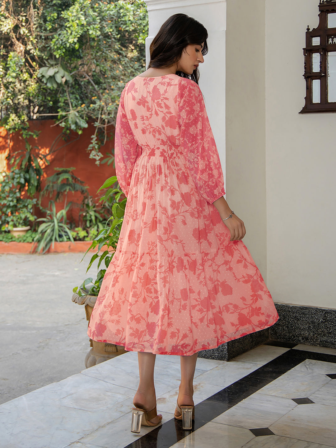 Janasya Bright Georgette Floral Fit & Flare Dress | Swadesiicart