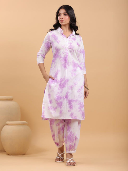 Janasya Bright Cotton Tie & dye Straight Kurta Set | Swadesiicart