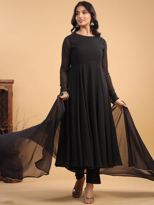 Janasya Dark Georgette Solid Anarkali Kurta Set | Swadesiicart