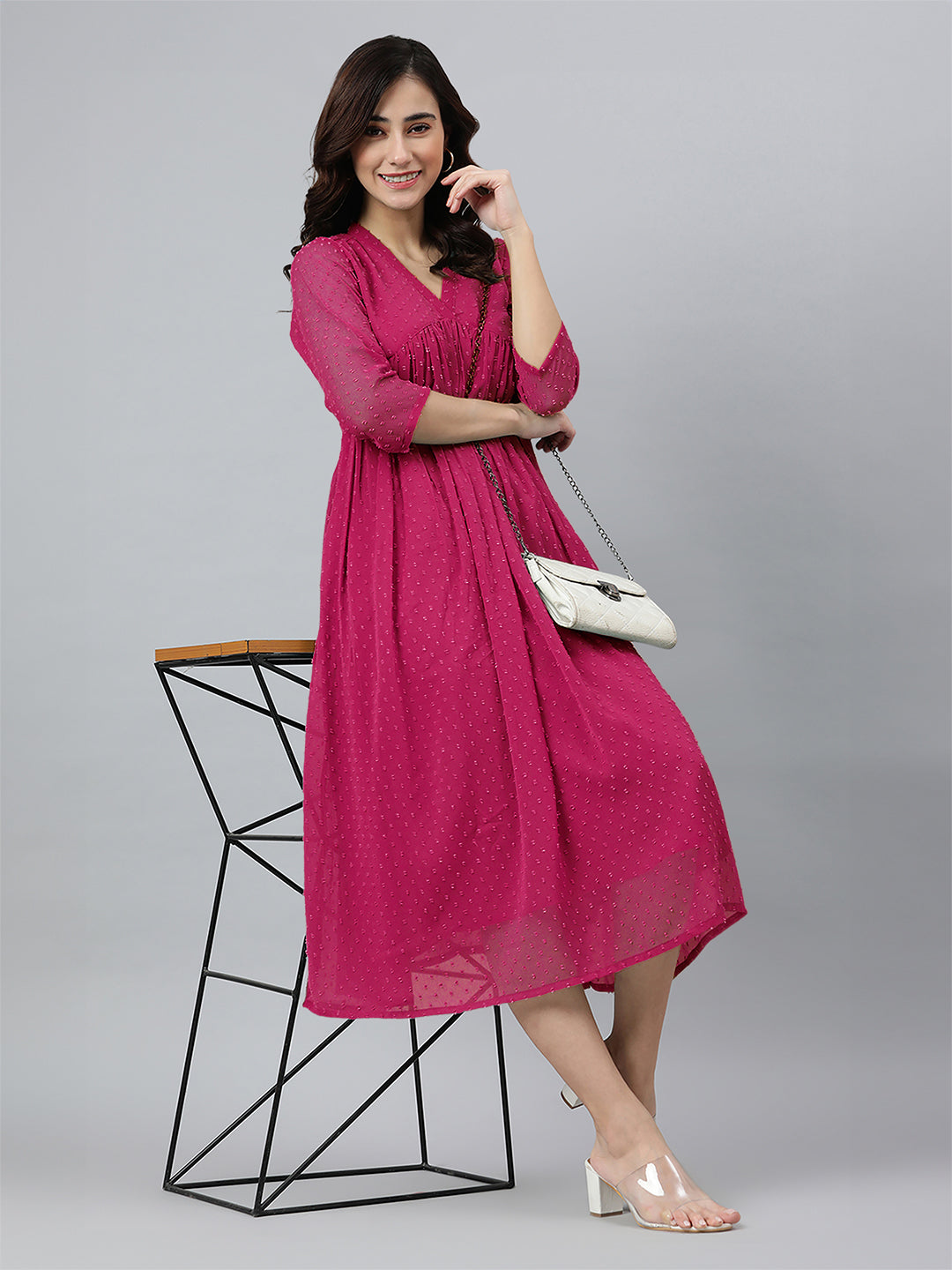 Janasya Bright Dobby Chiffon Self Design Flared Kurta - Swadesiicart