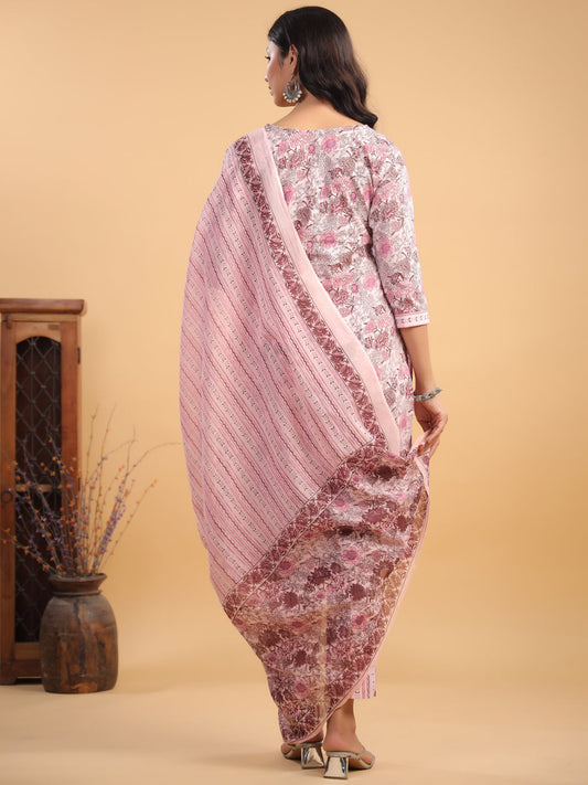 Janasya Light Cotton Floral Straight Kurta Set | Swadesiicart