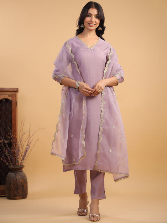 Janasya Light Chanderi Solid Straight Kurta Set | Swadesiicart