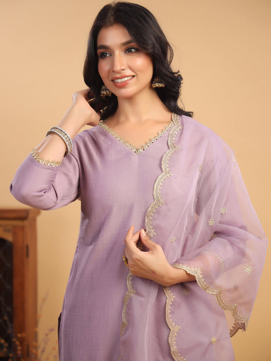 Janasya Light Chanderi Solid Straight Kurta Set | Swadesiicart
