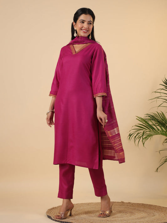 Janasya Dark Cotton Blend Solid Straight Kurta Set | Swadesiicart