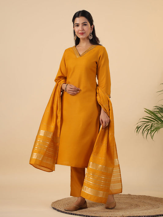 Janasya Bright Cotton Blend Solid Straight Kurta Set | Swadesiicart