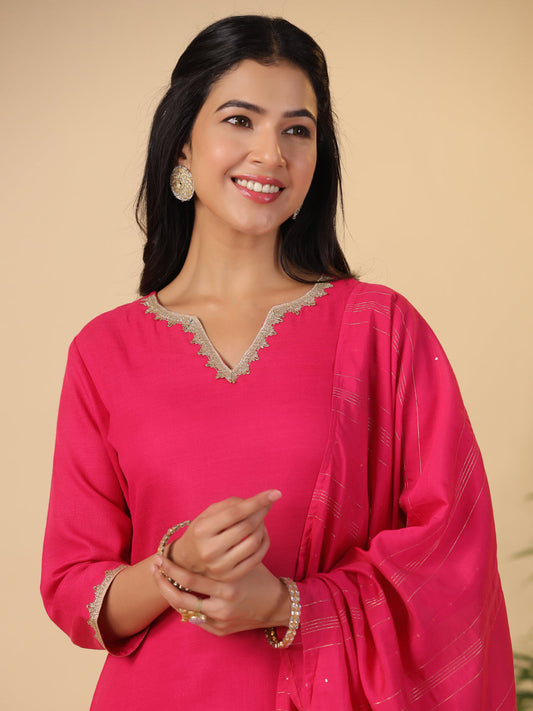 Janasya Bright Cotton Blend Solid Straight Kurta Set | Swadesiicart