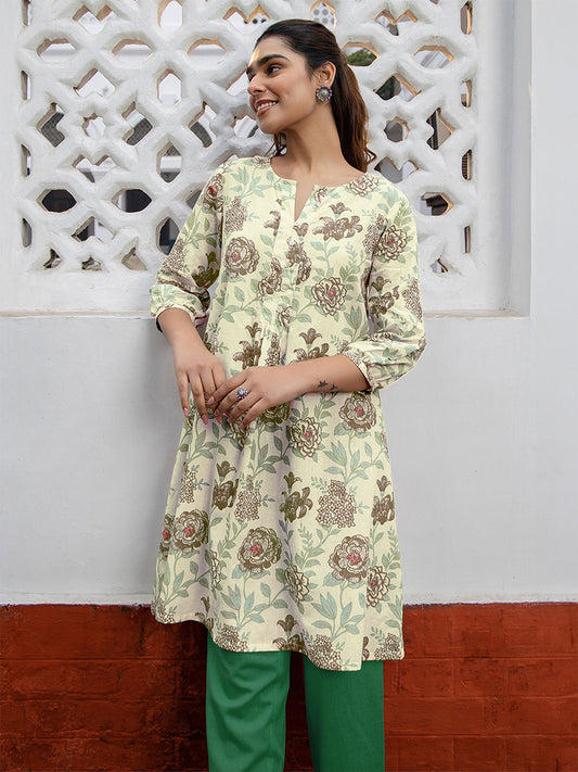 Janasya Light Cotton Floral A-Line Tunic | Swadesiicart