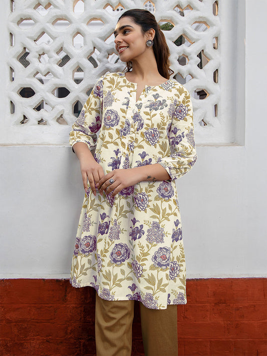 Janasya Light Cotton Floral A-Line Tunic | Swadesiicart