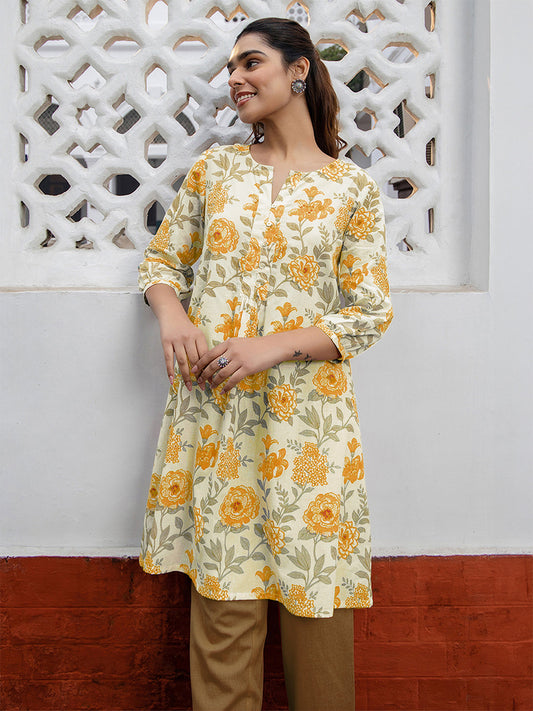Janasya Light Cotton Floral A-Line Tunic | Swadesiicart