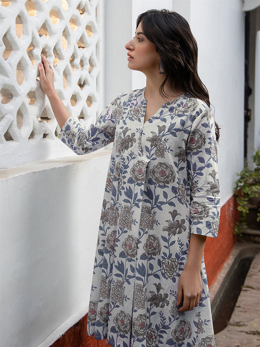 Janasya Light Cotton Floral A-Line Tunic | Swadesiicart