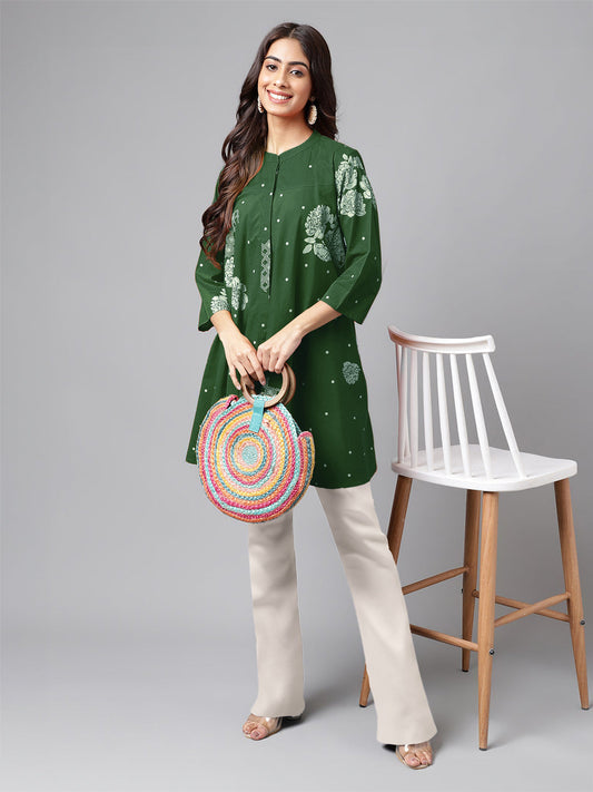 Janasya Bright Cotton Floral Flared Tunic | Swadesiicart
