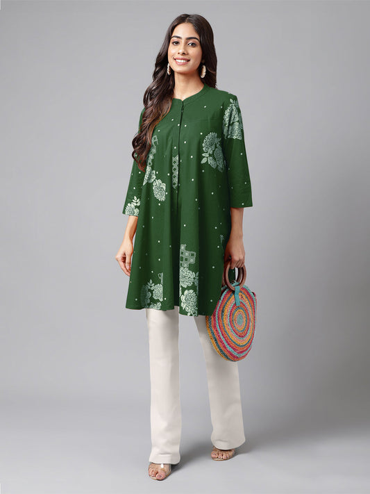 Janasya Bright Cotton Floral Flared Tunic | Swadesiicart