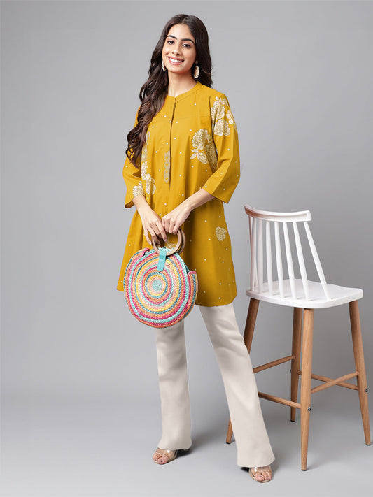 Janasya Bright Cotton Floral Flared Tunic | Swadesiicart