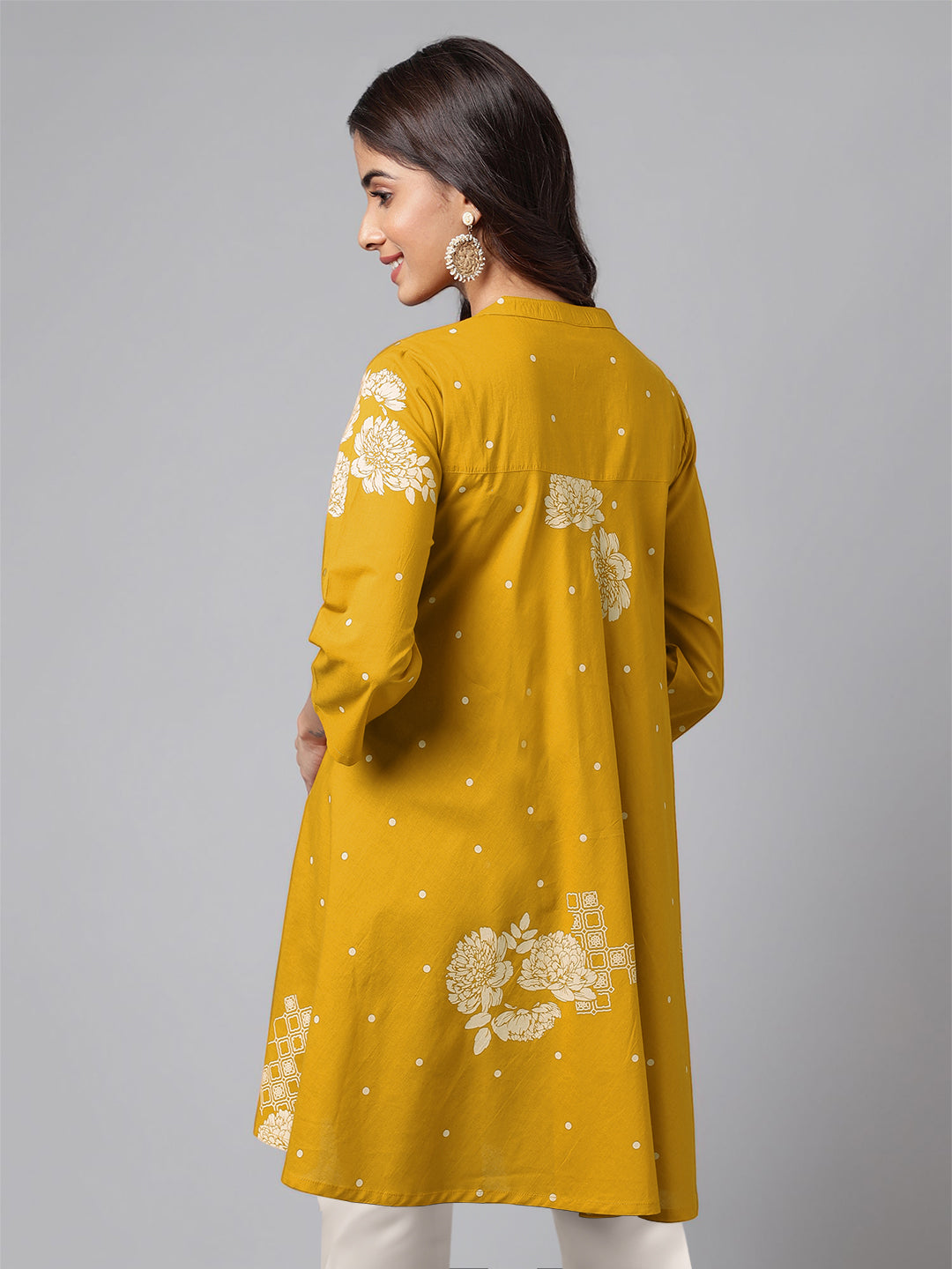 Janasya Bright Cotton Floral Flared Tunic | Swadesiicart