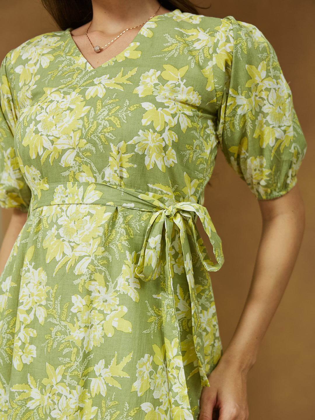Janasya Light Cotton Floral A-Line Dress | Swadesiicart