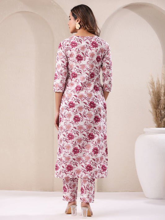 Janasya Light Cotton Floral Straight Kurta Set | Swadesiicart