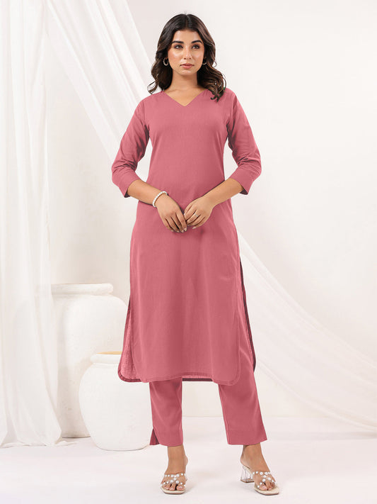 Janasya Light Cotton Solid Straight Kurta Set | Swadesiicart