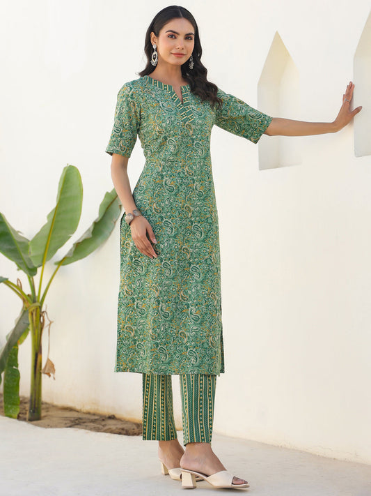 Janasya Light Cotton Paisley Straight Kurta Set | Swadesiicart