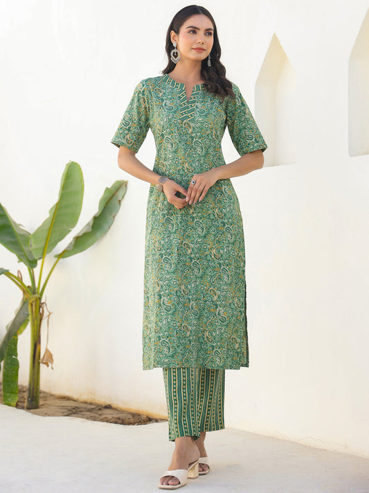 Janasya Light Cotton Paisley Straight Kurta Set | Swadesiicart