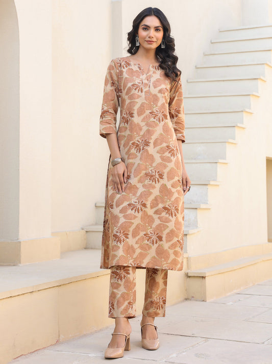 Janasya Light Cotton Floral Straight Kurta Set | Swadesiicart