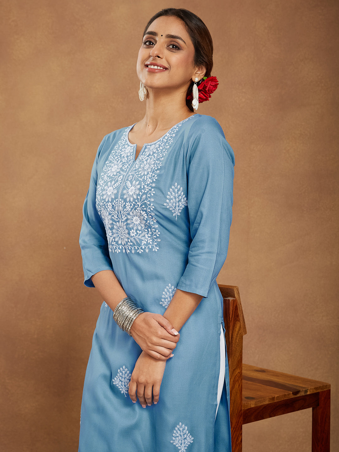 Janasya Light Rayon Embroidered Straight Kurta - Swadesiicart