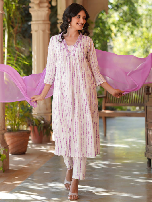 Janasya Light Cotton Tie & dye A-Line Kurta Set | Swadesiicart