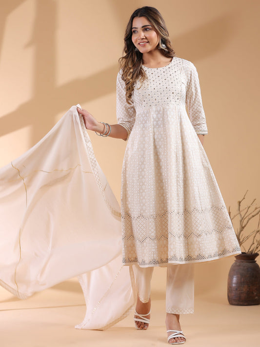 Janasya Light Cotton Ethnic Motifs Anarkali Kurta Set | Swadesiicart