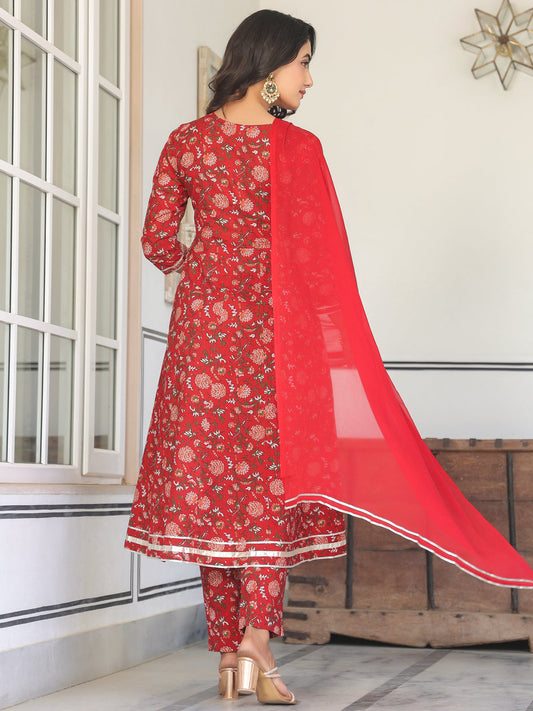Janasya Bright Cotton Yoke Embroidery A-Line Kurta Set | Swadesiicart