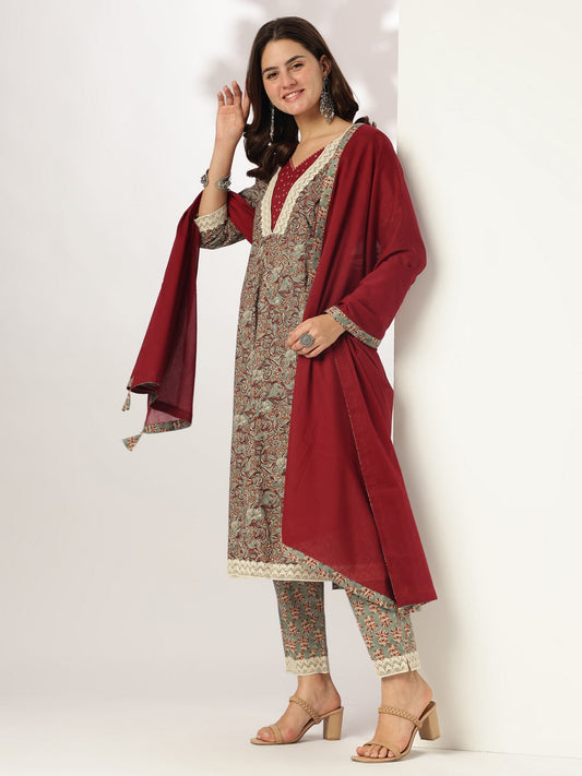 Janasya Light Cotton Floral Anarkali Kurta Set | Swadesiicart