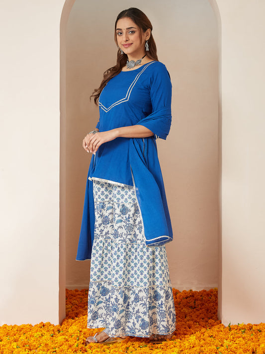 Janasya Dark Cambric Embellished A-Line Kurta Set | Swadesiicart