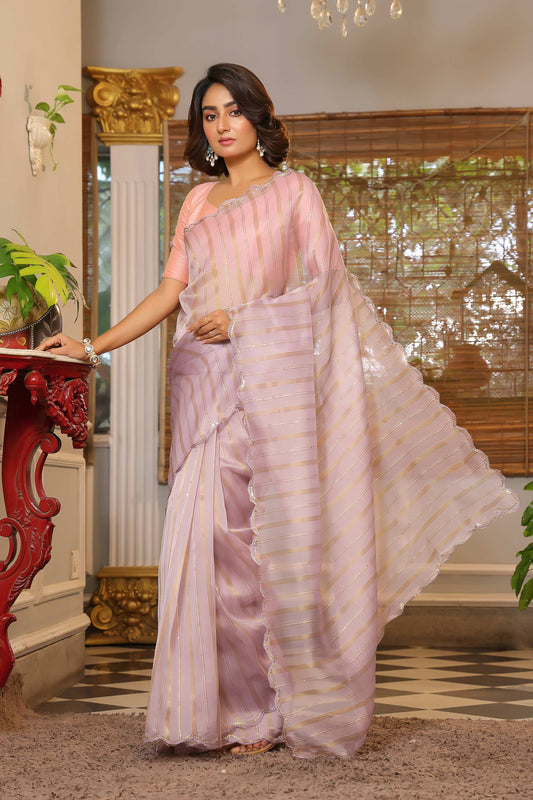 Vamsee Vijaytara Lavender Organza Saree - Swadesiicart